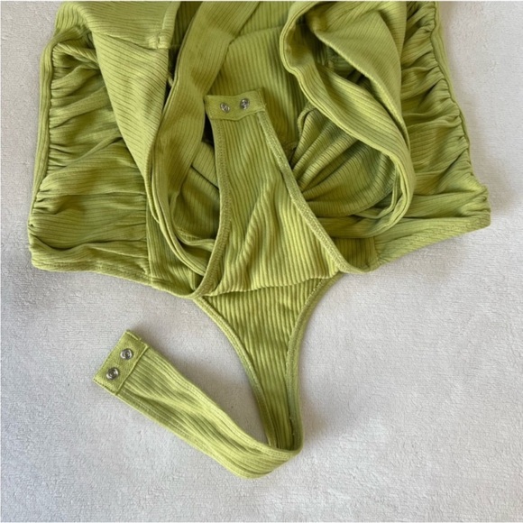 Elodie | Green Ruched Cut Out Bodysuit - Picture 4 of 6